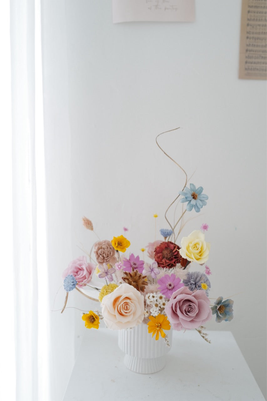 韓式高腳永生花盆花 Preserved Flower Pot