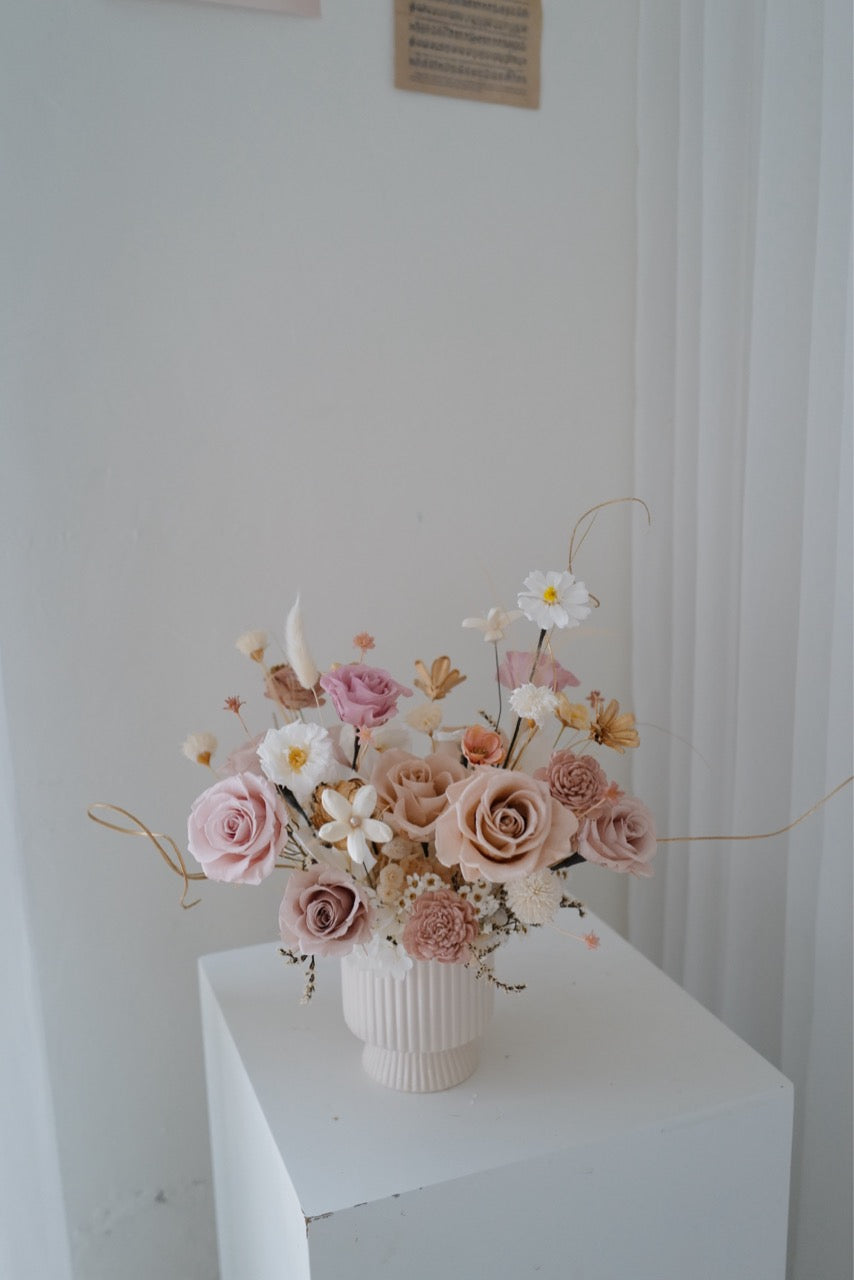 韓式高腳永生花盆花 Preserved Flower Pot