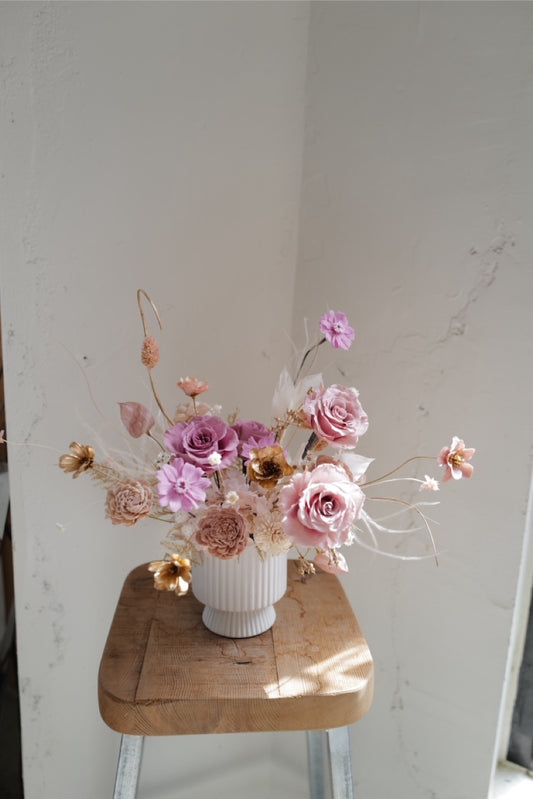 韓式高腳永生花盆花 Preserved Flower Pot - honeybee breath